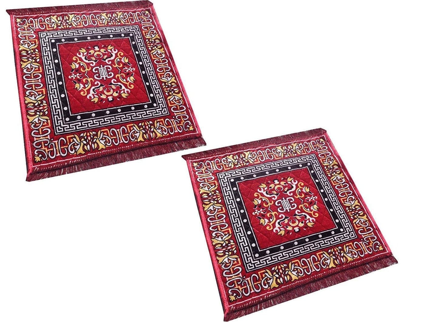 Yellow Weaves Polyester Pooja Aasan (Multicolour, 2 X 2 ft) - Set of 2