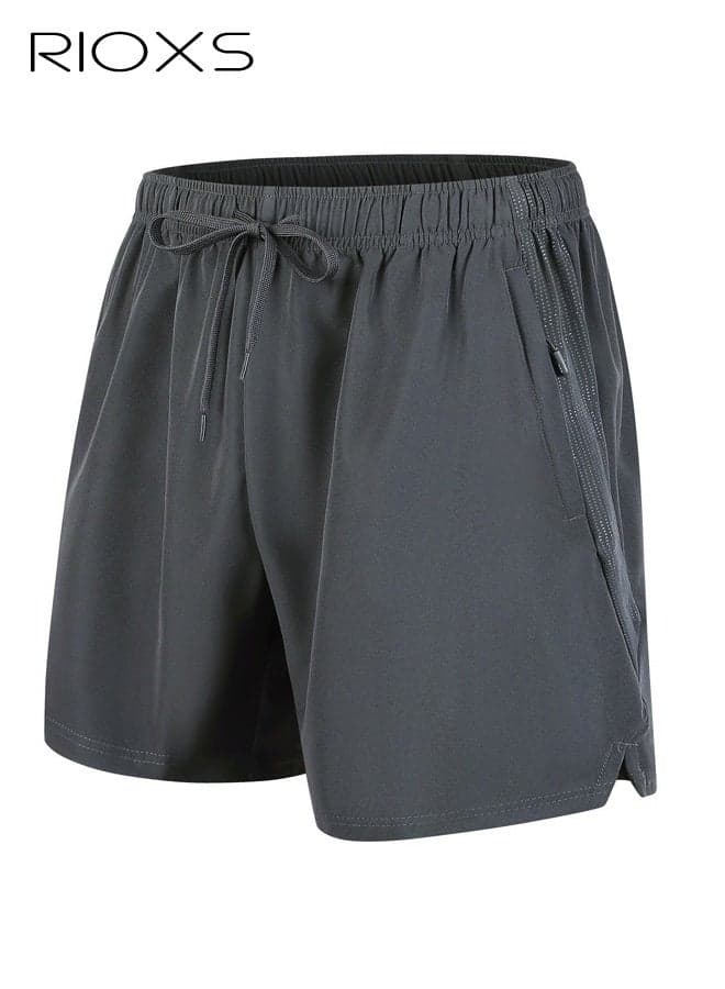 Men's Breathable Quick-Dry Ice Silk Shorts, Lightweight Summer Shorts for Running and Fitness with a Relaxed Fit, Casual Sports Shorts with an Elastic Waistband & Pockets, Moisture-Wicking and Odor-Resistant Features for Home Workouts, Gym Training, and Jogging, Gray