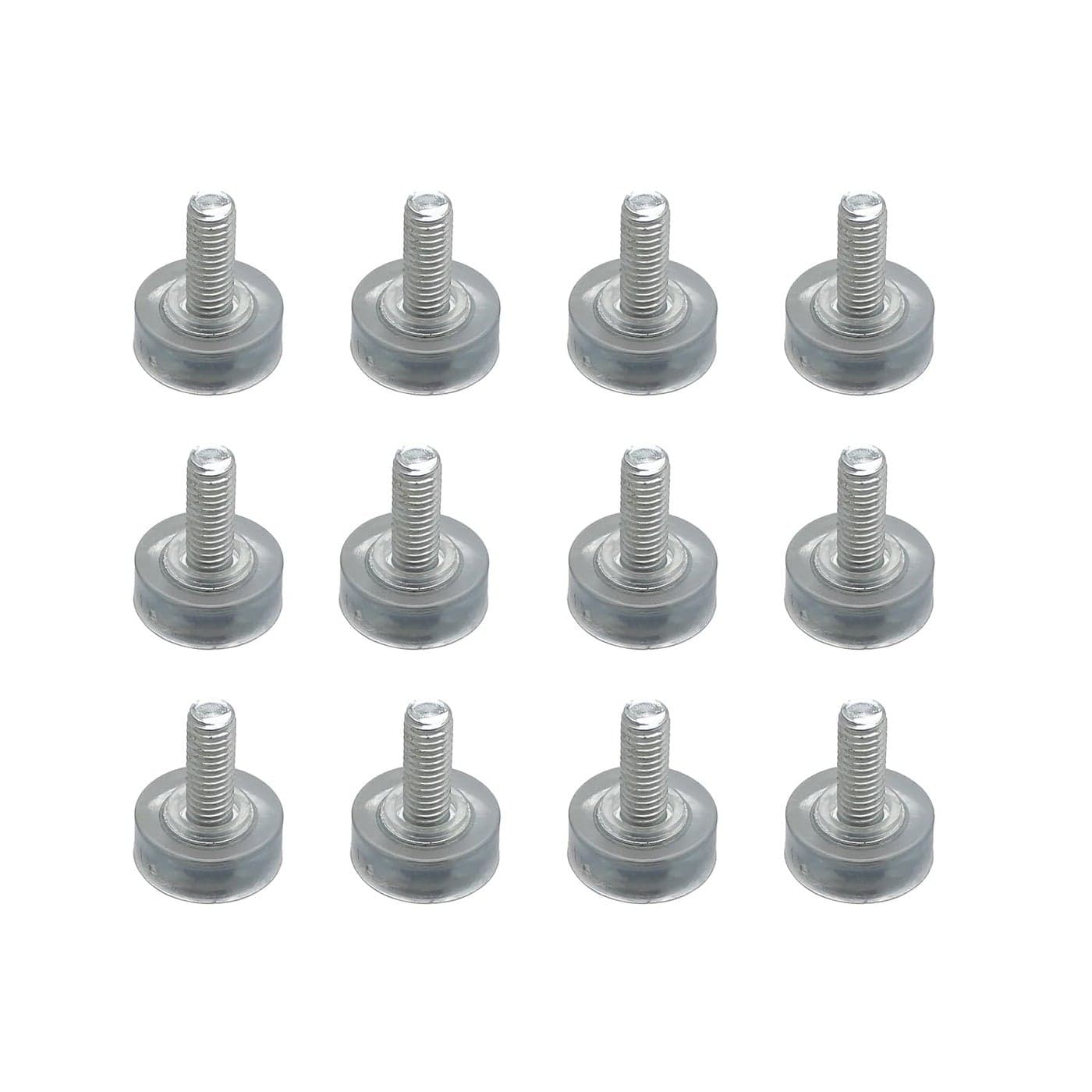 RLECS 12PCS Hard Rubber Transparent Adjustable Furniture Feet M6 Threaded Transparent Furniture Feet Sliding Leveling Pads Diameter 18mm07inch for Tables Chairs Counters Benches Furniture