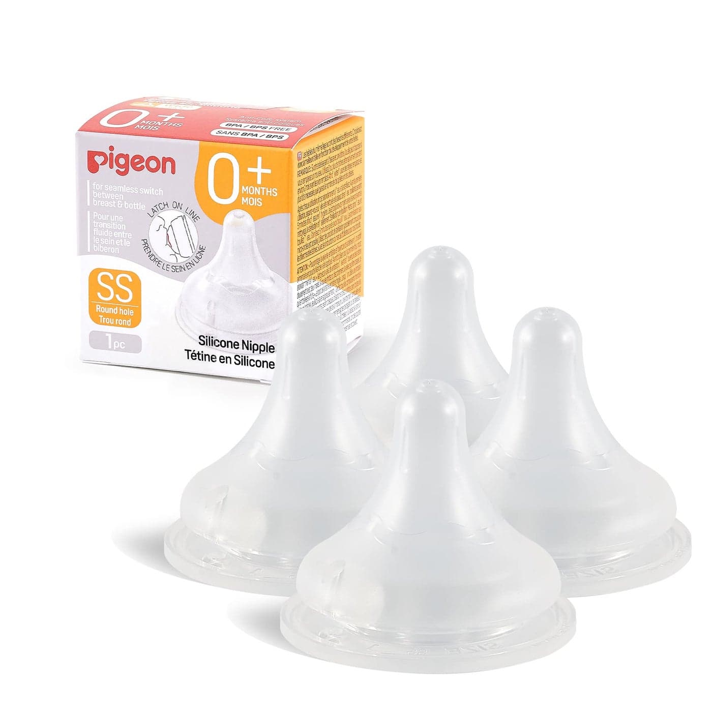 Pigeon Silicone Nipple SS with LatchOn Line Natural Feel 0 Months 4 Counts