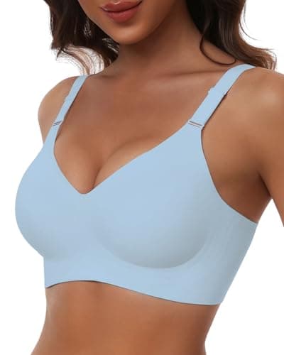 HORISUN Bras for Women Seamless Full Coverage Comfortable Wireless Bra Plus Size(Sky Blue 3XL)