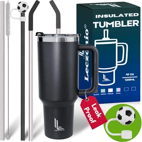 Leczonio 1200ML Tumbler with lid and Straw | Water Sipper for Adults Insulated Cup Reusable Stainless Steel Water Bottle Travel Mug Cupholder Friendly | Gifts for Women Men Him (Black Stone, 1200 ML)