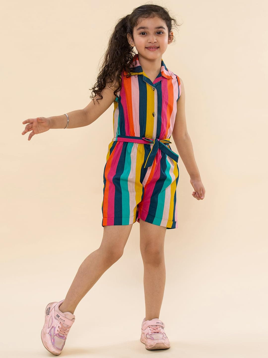 A.T.U.N. (ALL THINGS UBER NICE) Girls Striped Cotton Waist Tie-Ups Sleeveless Jumpsuit