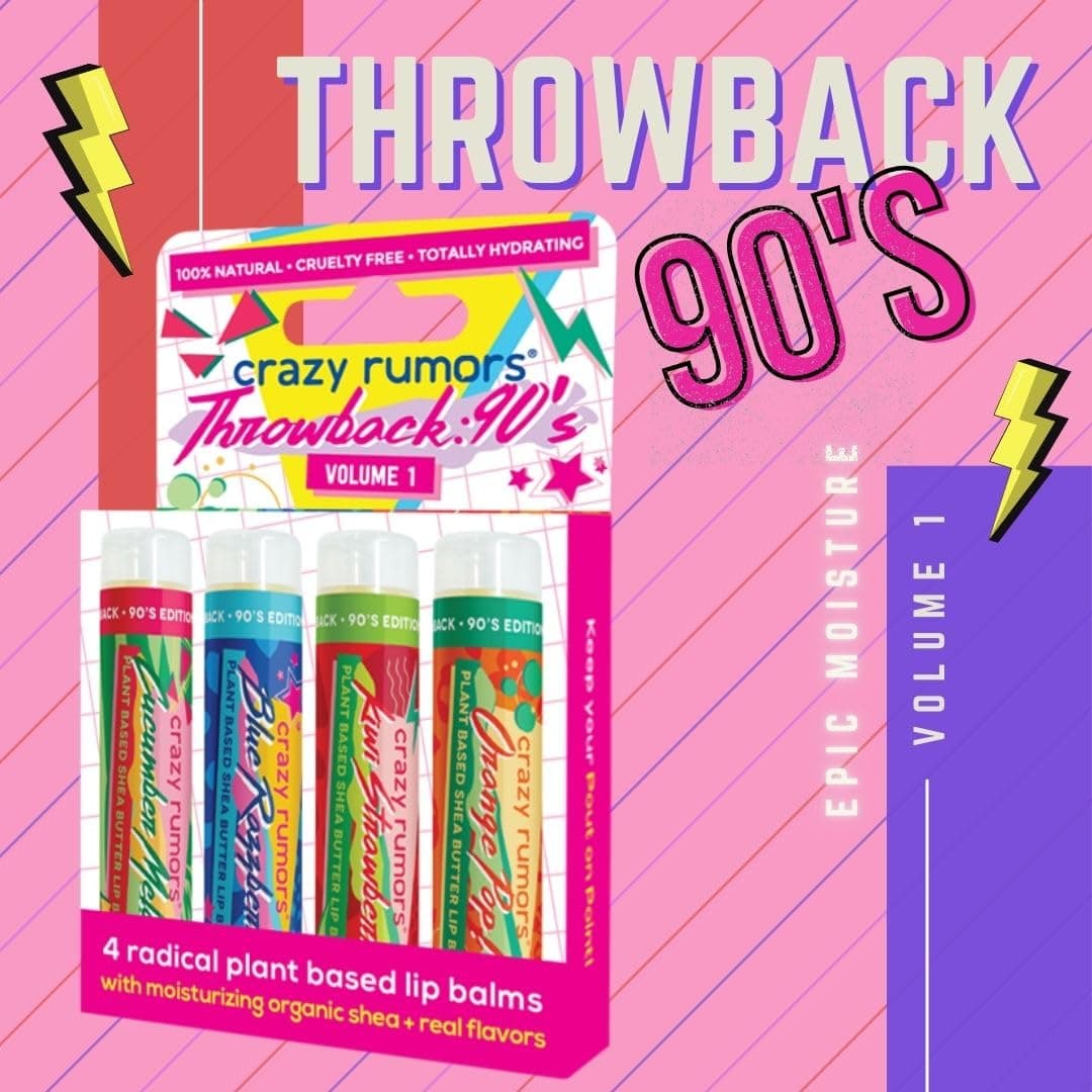 Crazy Rumors Throwback 90s Mix Lip Balm 4Pack Mix Cucumber Melon Blue Razzberry Kiwi Strawberry Orange Pop 100 Natural Vegan PlantBased Made in USA