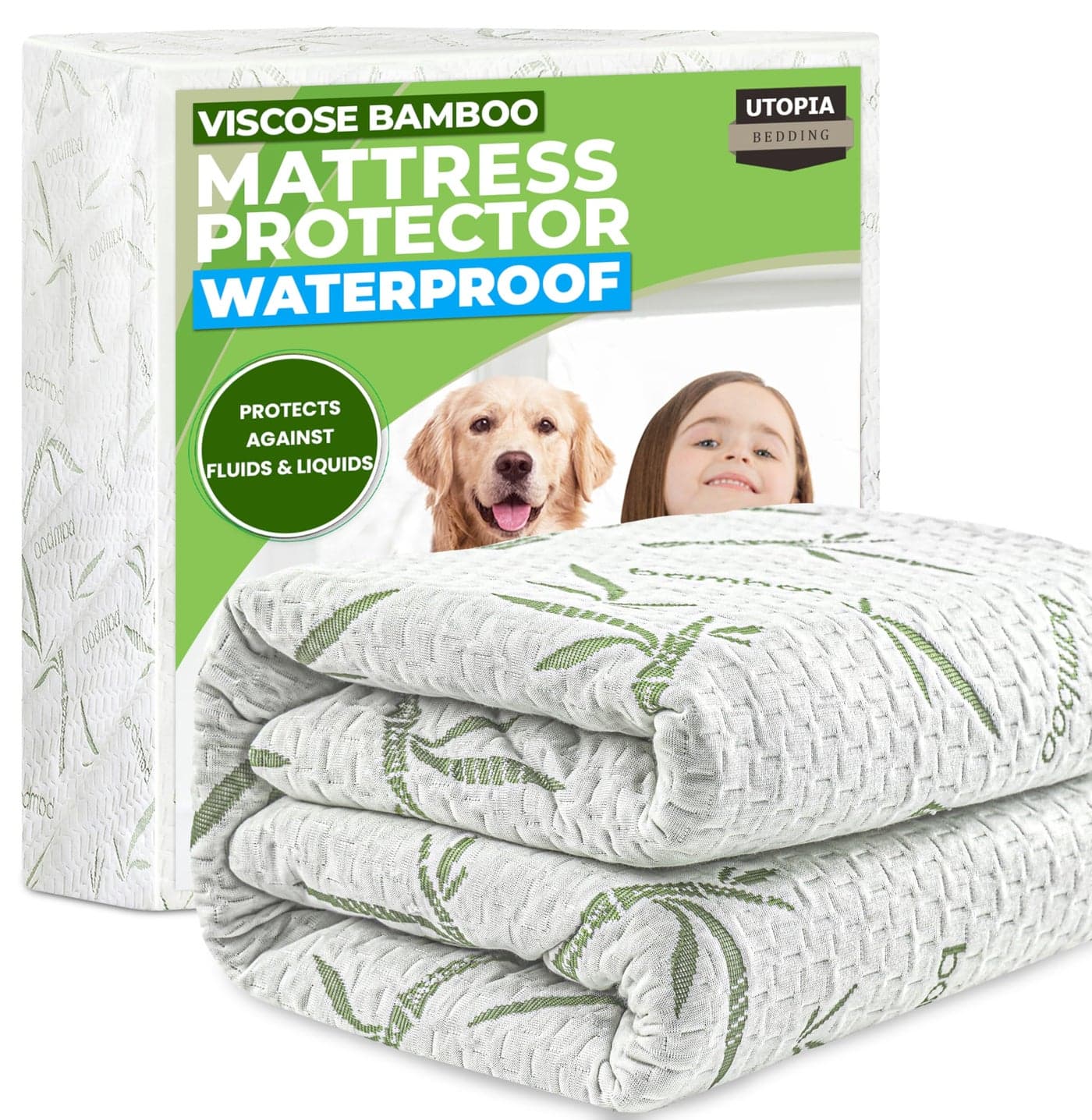 Utopia Bedding Waterproof Mattress Protector Twin Size Bed Premium 200 GSM Bamboo Viscose Cooling Mattress Cover Soft and Breathable Fitted Style with 15 Inches Deep Stretchable Pockets