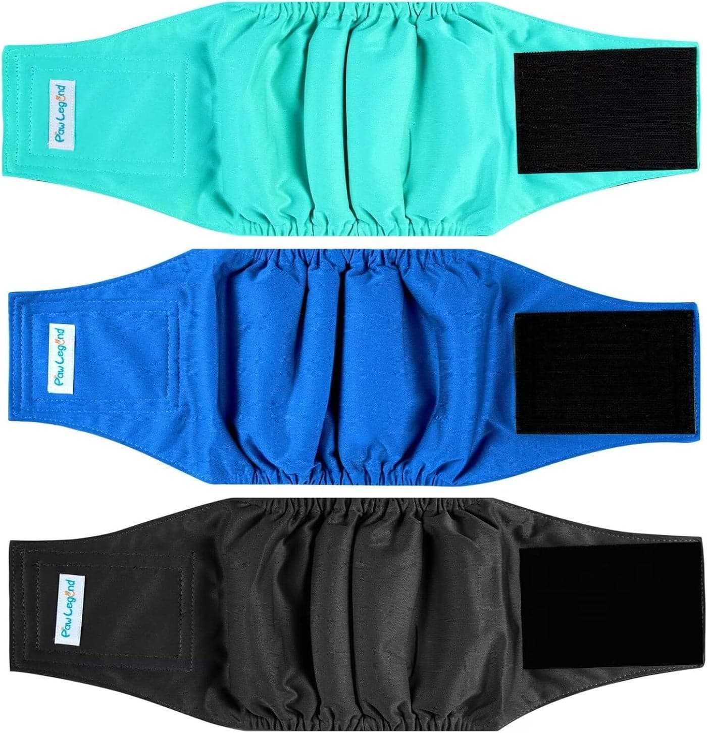 Paw Legend Washable Dog Belly Band Wrap Diapers for Male Dog | High Absorbing Puppy & Doggy Diapers Male (3 Pack,Blue,Aqua,Black,Small)