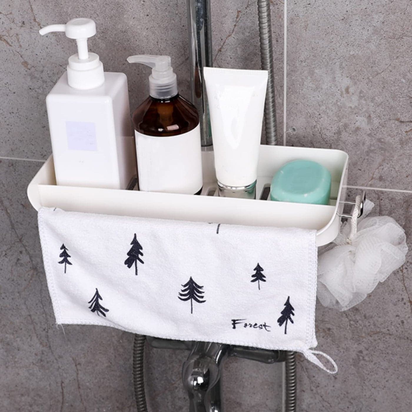 HOKIPO Plastic Without Drilling Bathroom Shelf Rack Stand with Napkin Holder Bar