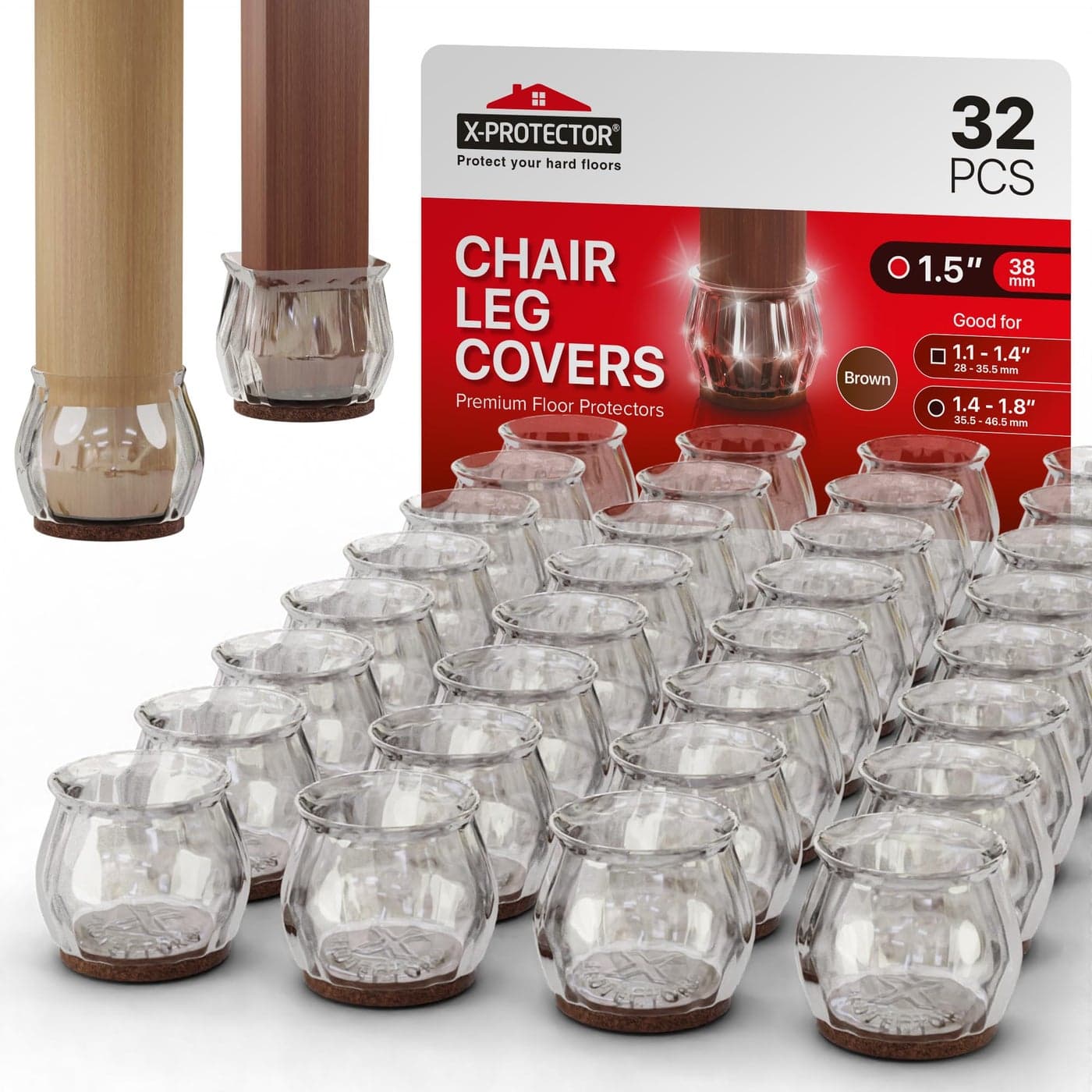 32 PCS Chair Leg Floor Protectors with Felt Pads XProtector 14 18 Furniture Pads for Hardwood Floors Clear Chair Pads Floor Protectors for Chairs Brown Chair Leg Covers