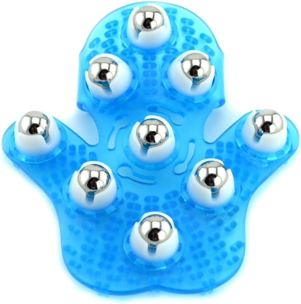 Palm Shaped Massage Glove Body Massager with 9 360degreeroller Metal Roller Ball Beauty Body Care Blue