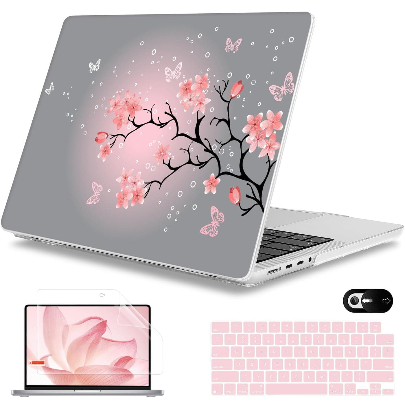 Mektron Case for MacBook Pro 14 inch 2024 2023 2021 Model M4 A3112 A3401 A3185 M3 A2918 A2992 M2 A2779 M1 A2442 ProMax Plastic Hard Shell Case Cover for MacBook Pro 14 Butterfly Cherry Blossom