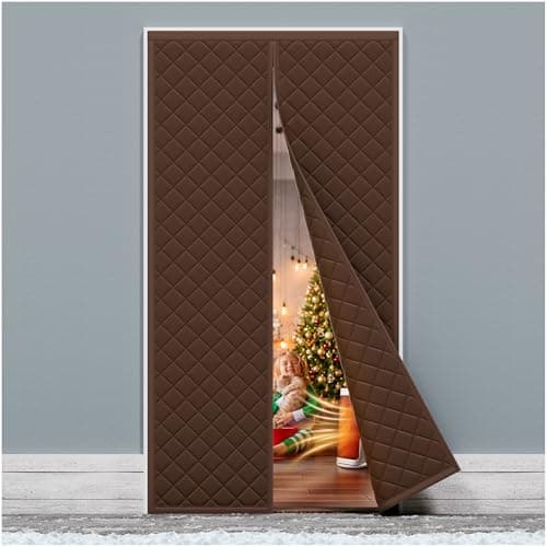 HADOR Magnetic Thermal Insulated Door Curtain Fit Door Size 32" x 80", Quilted Oxford Fabric Thicken Cotton Fill, Winter Cover Keep Cold Draft Out, Blanket Insulation for Front Patio Doors Brown