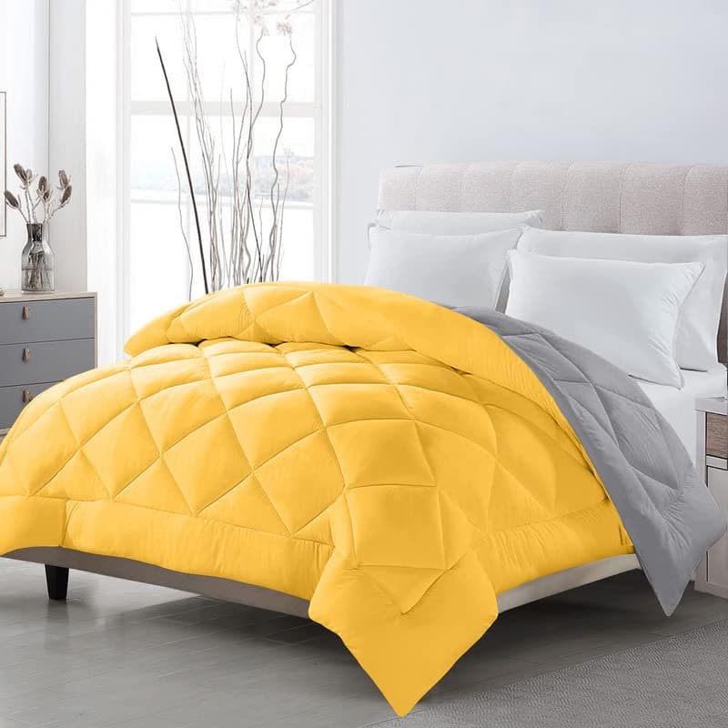 TUNDWALS Microfiber Reversible Solid Extra Comfort Soft ComforterBlanket Double Bed 200 GSM Yellow Grey 1 Piece