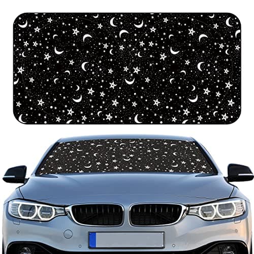 Woanger Windshield Sun Shade Foldable Car Front Window Covers for Car Accessories Sun Heat UV Rays Visor Protector Protection for Universal Cars SUV Truck Moon Star