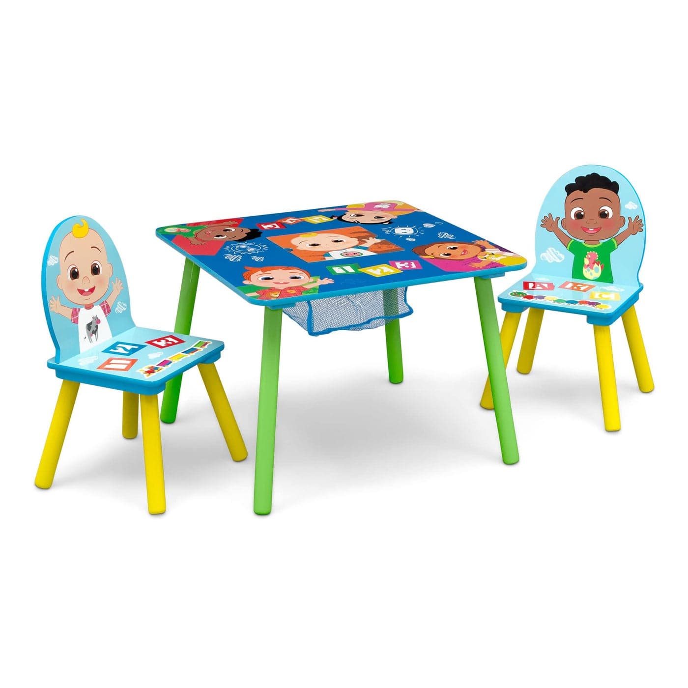 Delta Children Kids Table and Chair Set with Storage 2 Chairs Included Greenguard Gold Certified Ideal for Arts Crafts Snack Time Homeschooling Homework More CoComelon