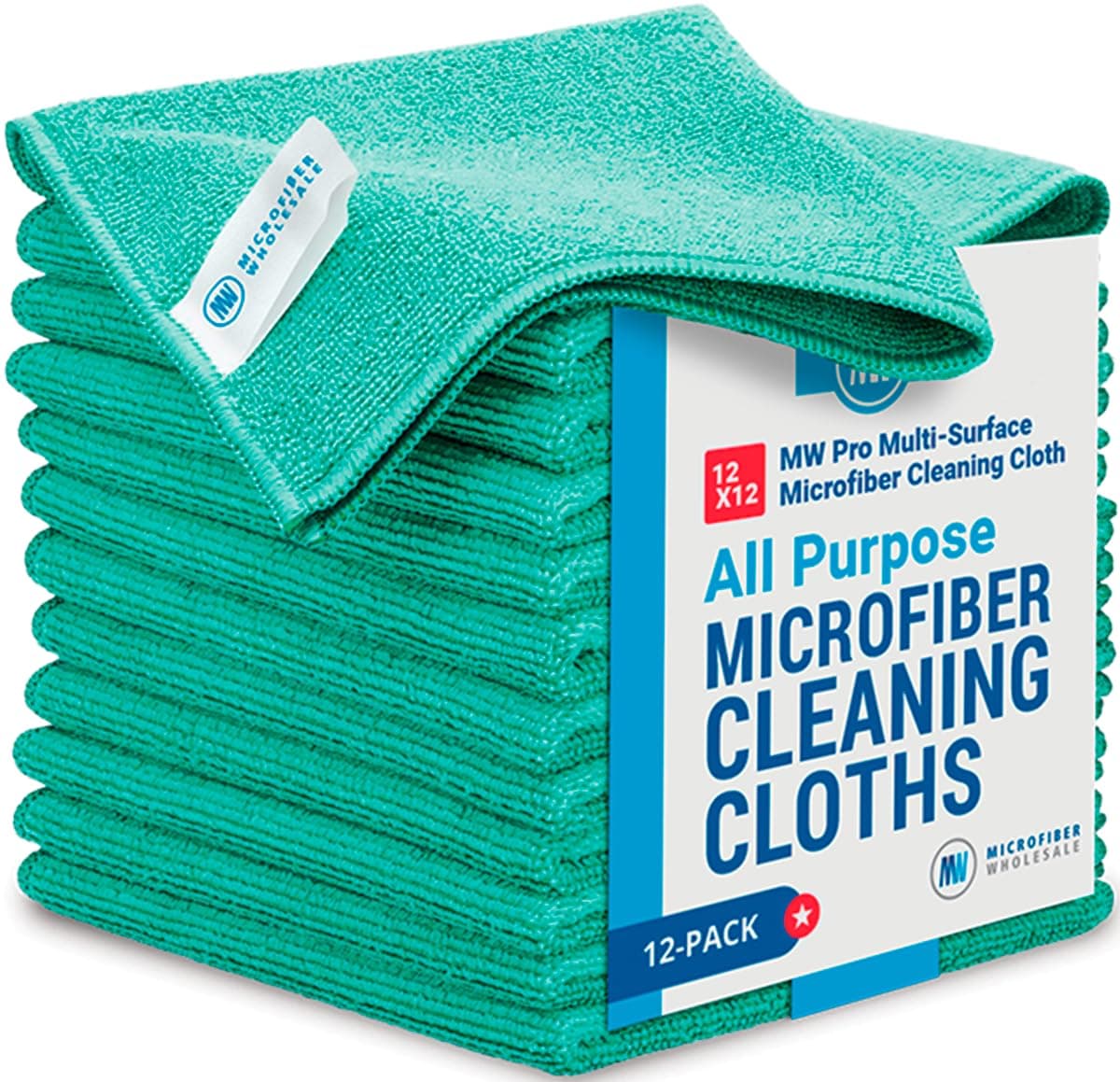 12 x 12 MW Pro MultiSurface Microfiber Cleaning Cloths Green 12 Pack Premium Microfiber Towels for Cleaning Glass Kitchens Bathrooms Automotive Supplies Products