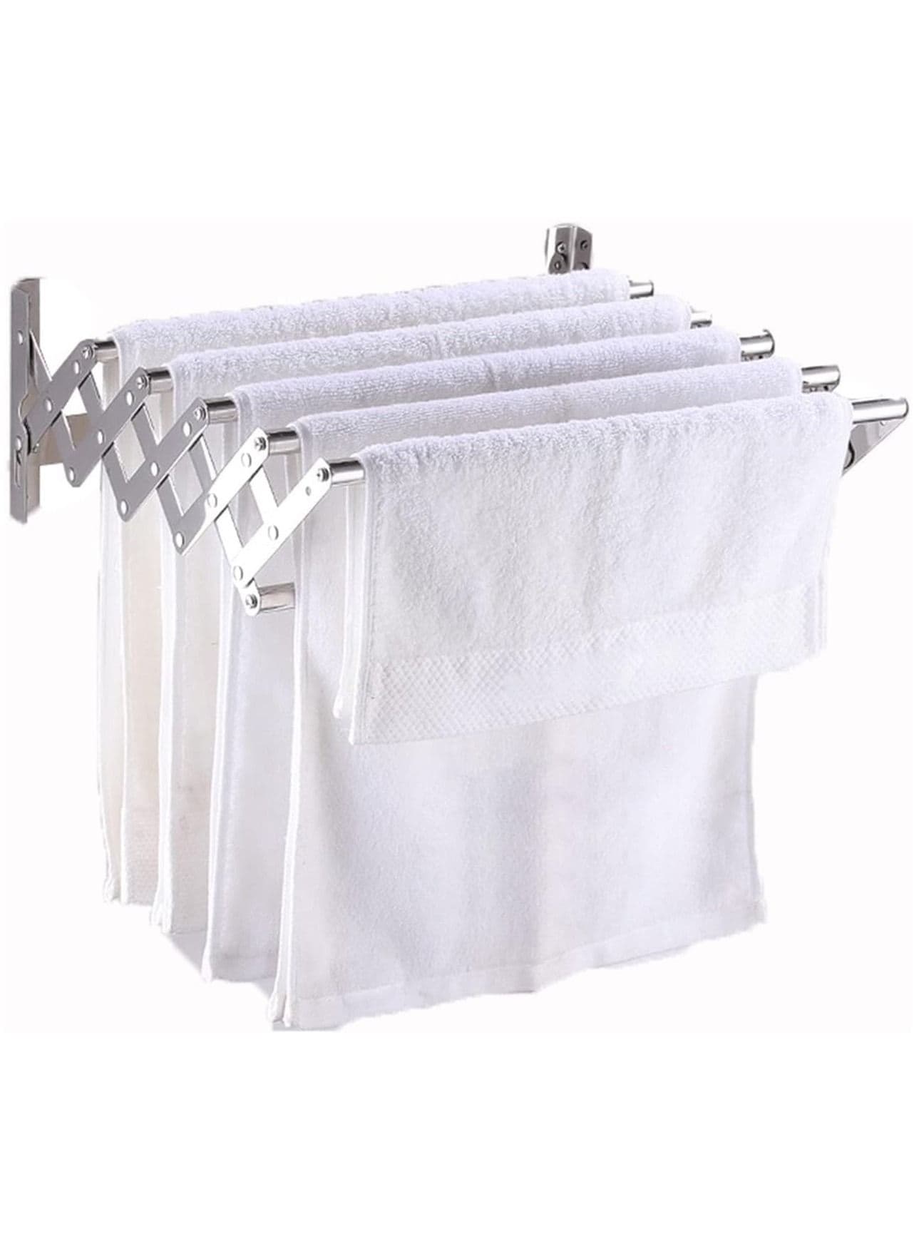 Clothes Drying Rack Folding Towel Rack Laundry Dryer Wall Mounted Hanger Indoor Outdoor With Hooks Metal Silver Space Saver