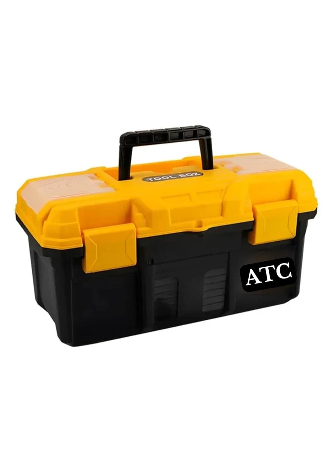 Plastic Toolbox Unbreakable Portable Tool Box with PVC Clutch Tool Organizer with Extra Storage Tray for Home Tools Nails and Pins BlackYellow 16 INCH