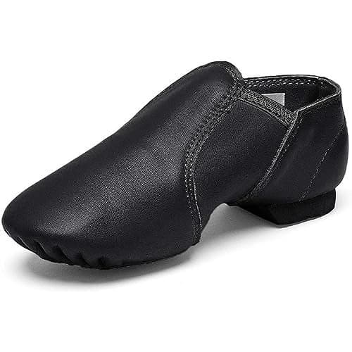 Stelle Jazz Shoes for Girls Boys Leather Unisex Slip-On Dance Shoes (Toddler/Little Kid/Big Kid)(Black,4.5MB)