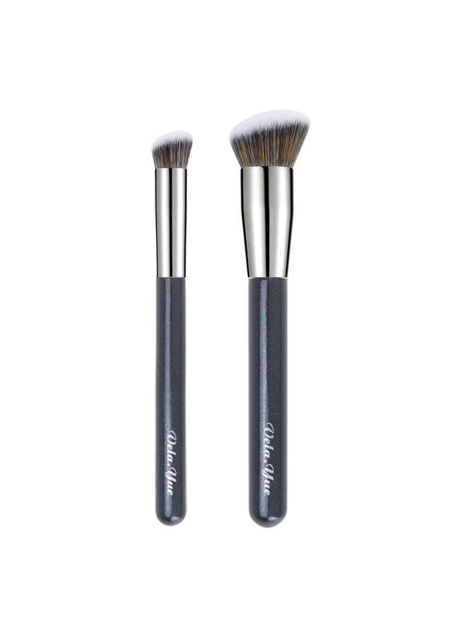Foundation Concealer Brush 2pcs Makeup Brushes Set for Contouring Blending Buffing Liquid Cream Mineral Makeup