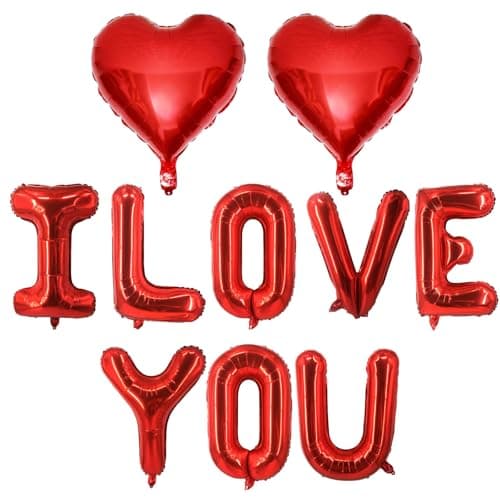 Red Heart Shaped Balloons Red I LOVE YOU Valentine Balloons for Valentines Day Bridal Shower Wedding Party Decorations