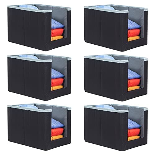 PrettyKrafts 6 Pcs Non Woven Shirt Stacker/Cloth Organizer for Storage/Closet & Wardrobe Organizer for Storage/Foldable Shirt Organizer Cloth Storage Box (Grey & Black, 26x40x26 cm)