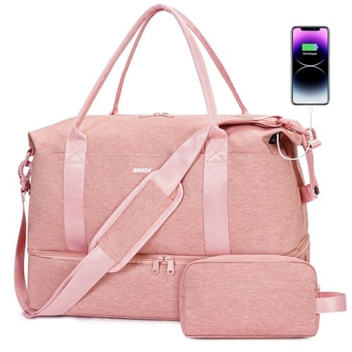 For Spirit Airlines 18x14x8 Personal Item Bag with USB Charging Port, Underseat Travel Duffel Bag with Wet Pocket & Shoes Compartment Carry On Luggage for Women Men (Pink)