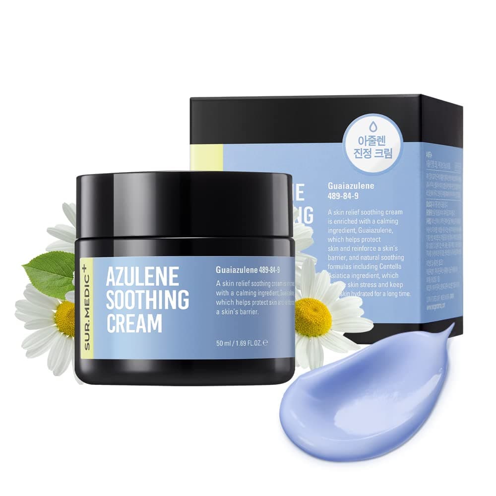 SURMEDIC AZULENE Moisturizing Soothing Cream, Calming Cream for Sensitive Skin, Daily Facial Moisturizer for Barrier Repair, Blemish Relief Care, Korean Skincare 50ml, 1.69 oz