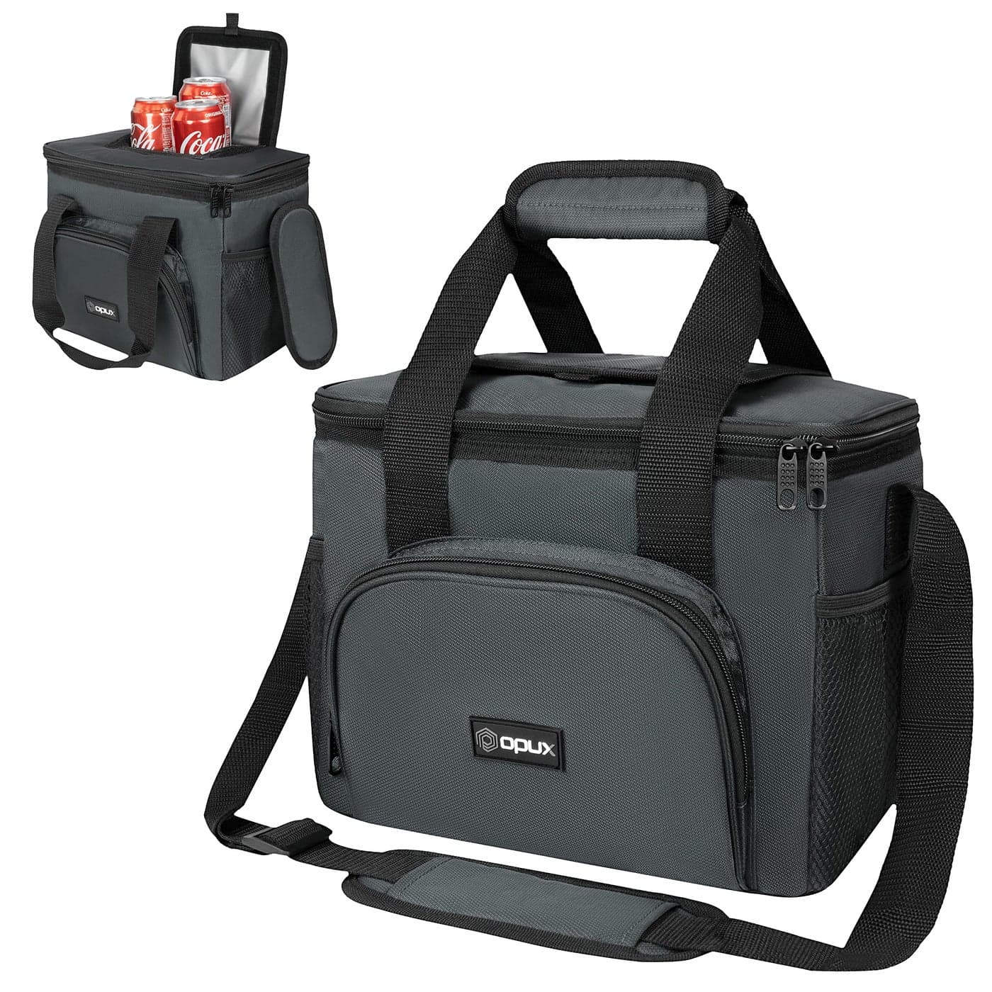 OPUX Soft Cooler Bag Insulated Collapsible Soft Sided Cooler Lunch Cooler Bag for Men Work Camping Beach Travel Leakproof Lunch Box 18 Cans Gray