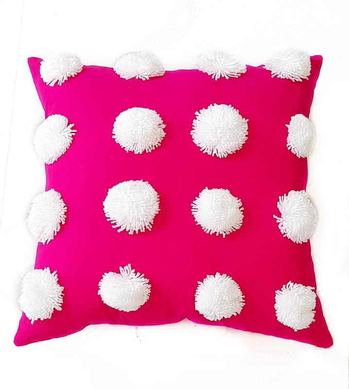 WWWTHROWPILLOWIN Hot Pink White Pom Pom Cushion Cover 16X16