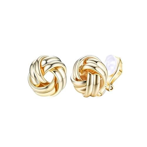 ZIBUYU® Clip on Earrings for Non Pierced Ears - Gold-Plated Ear Cuffs without Piercing, Knot Twist Heart Knot Design, Hypoallergenic with Silicone Pads, for Girls/Women, Daily Weddings, Parties