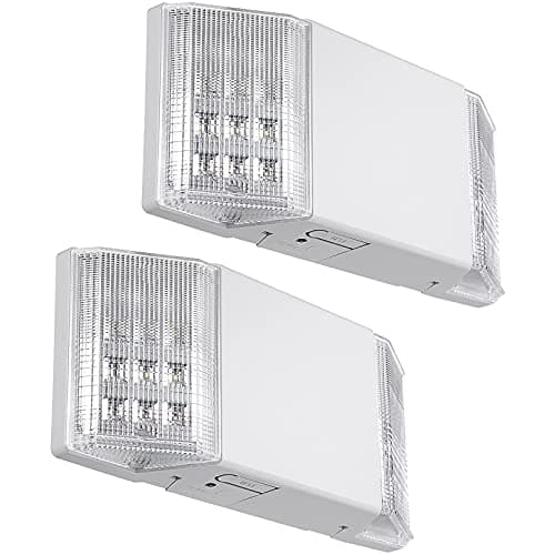TORCHSTAR LED Emergency Lighting, Commercial Emergency Lights with Battery Backup, UL Listed, Two Square Heads, AC 120/277V, Hardwired Emergency Exit Light Fixtures for Business, Pack of 2