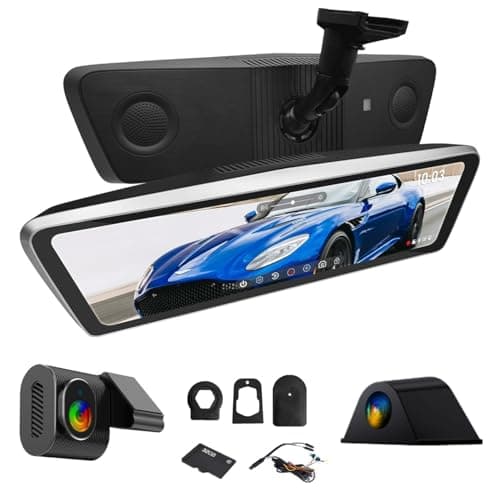 NikoMaku Real OEM Rear View Mirror Camera with Detached Front Lens, Mirror Dash Cam 10" Full Touch Screen for Car, 2K Zoom, IMX 307 HDR, STARVIS Night Vision, Built-in GPS, ASX II V2.0