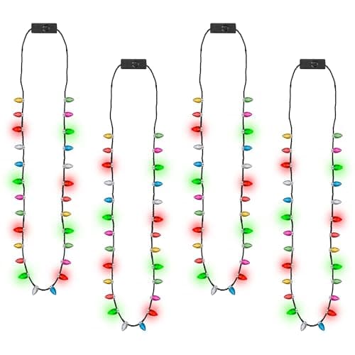 EOBOH 48PCS Christmas Necklaces Accessories Glow Xmas Necklaces Party Favors Christmas Lights Necklace 3 Modes Colorful Necklace Xmas Ugly Xmas New Year Party Supplies Bulk