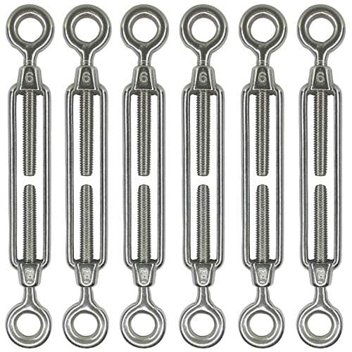 HEVERP 6Pcs M6 304 Stainless Steel Eye and Eye Turnbuckles, Shade Sail Hardware, Heavy Duty Wire Rope Tension, Antirust, O to O Turnbuckle