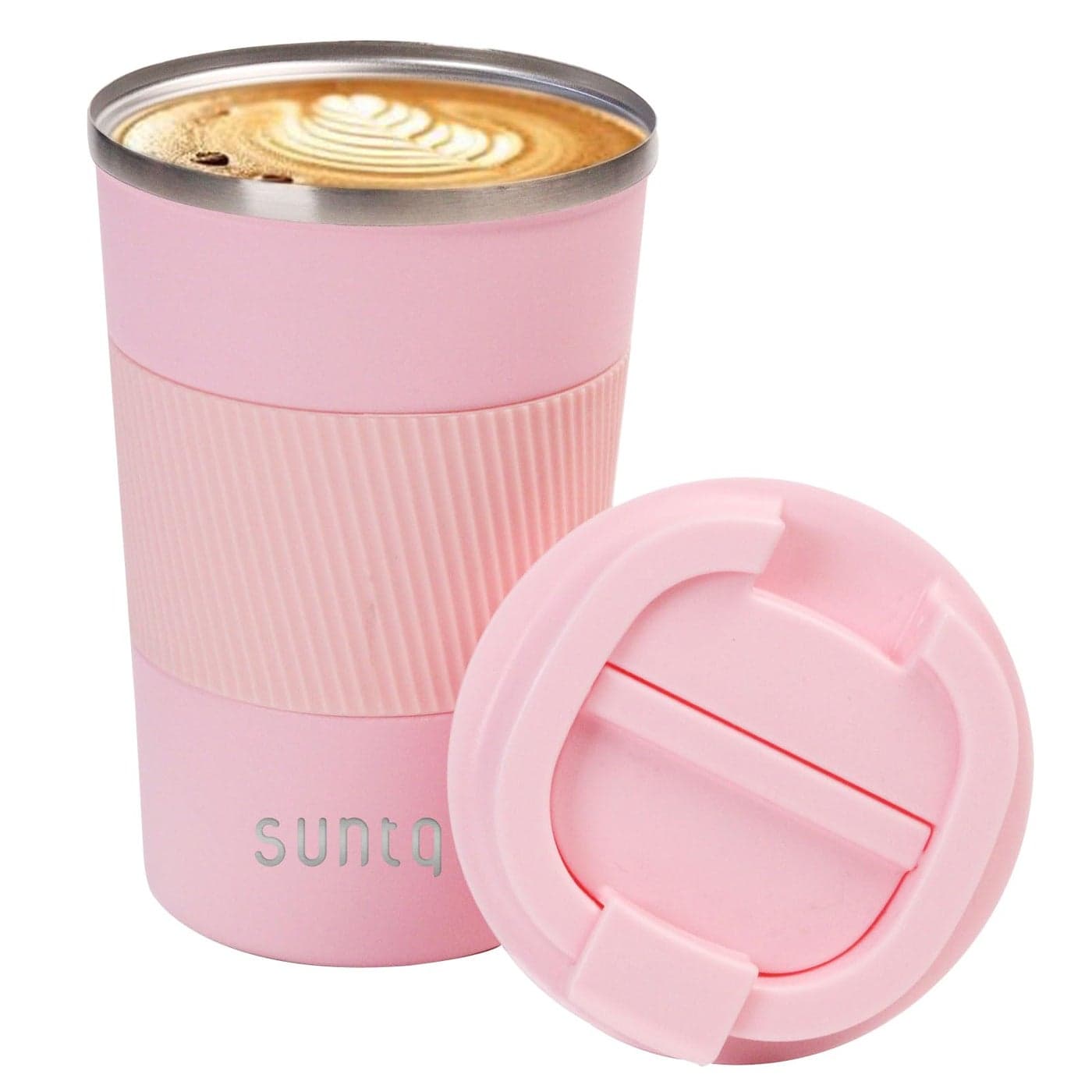 SUNTQ Reusable Coffee Cups Travel Coffee Travel Mug with Leakproof Lid Thermal Mug Insulated Cup Stainless Steel Travel Cup with Rubber Grip for Hot and Cold Drinks 13oz380ml Pink