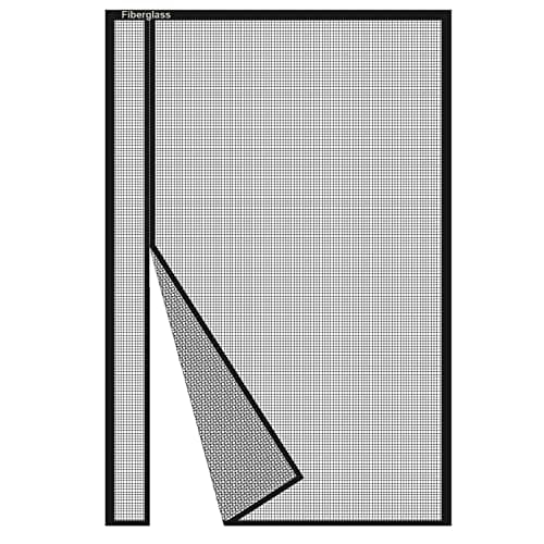 Risareyi Side Opening Magnetic Screen Door in Fiberglass 48x86inch, Black - Thicken Mesh Screen Magnetic Closure Keep Bugs Out, Reversible for Left/Right Door