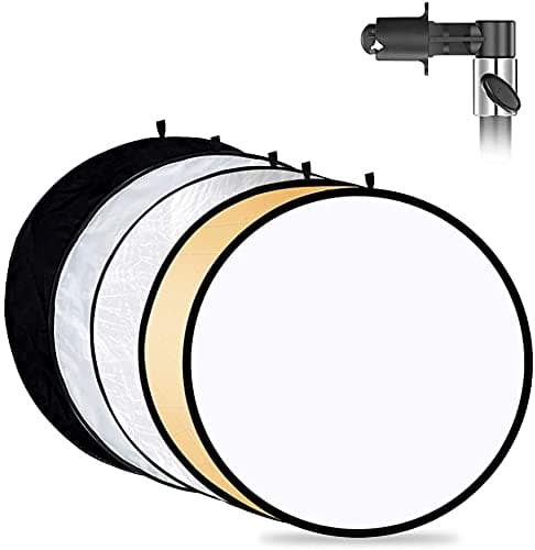 VTS 42" 5-in-1 Photography Collapsible Light Disc Reflector, 5 Colors White/Black/Silver/Gold/Translucent with Reflector Disc Holder Clip for Indoor-Outdoor Photo Video Studio Shooting Purpose(42" REFLECTOR WITH CLIP)