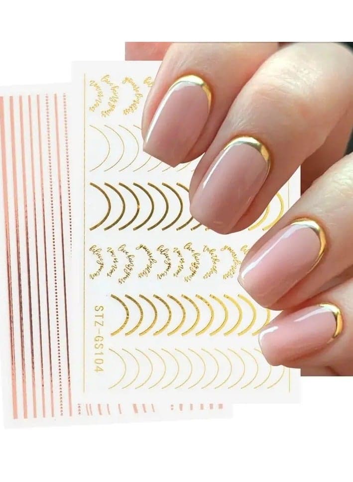 3D Simple Lines Nail Stickers Rose Gold Metal Stripe Letters Decals Curve Gel Nails Art Sliders Polish Manicure Decor