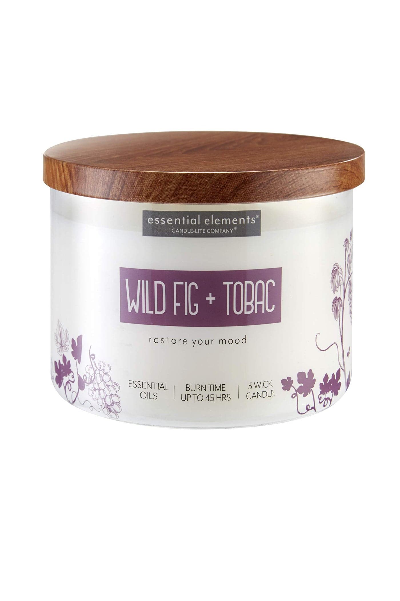 Essential Elements by CandleLite Company Scented Wild Fig Tobac 3Wick Jar Candle 1475 oz Off White