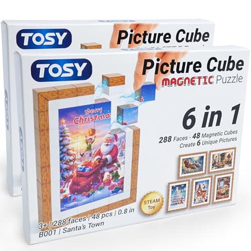 TOSY Picture Cube Santas Town 6in1 Magnetic Picture Puzzle 48 Blocks 288 FacesMagnets 08 in B001 Seamless UV Art DisplayReady Frame Collectible STEM Gift for Kids Adults 2Pack