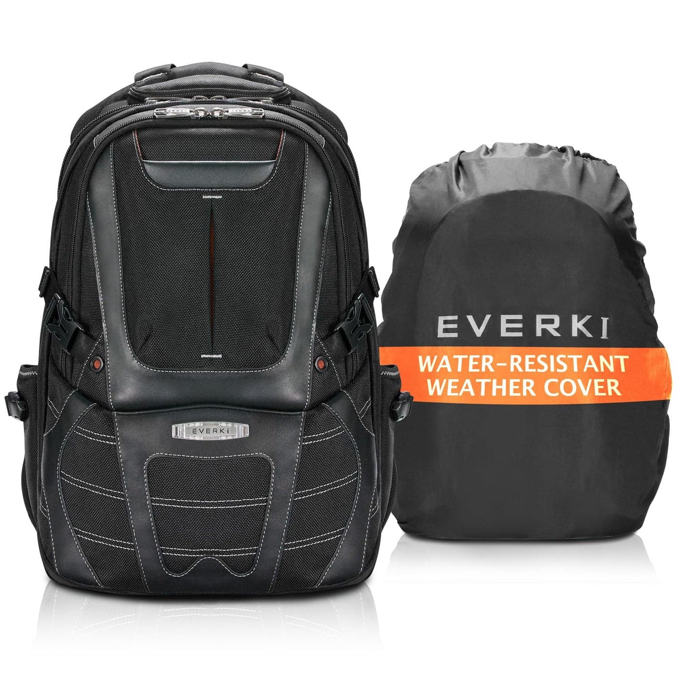 EVERKI Concept 2 Professional Travel Laptop Backpack for Men & Women - Durable Computer Back Pack with Ballistic Nylon & Leather, Travel Friendly for 17.3 Inch Laptop Business Backpack (EKP133B) Black