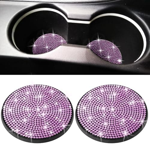 BFXM 2 PCS Bling Cup Holder Coaster Car Accessories for Women 275 inch Diamond Universal NonSlip Silicone Cup Holder Coasters Sparkly Bling Purple