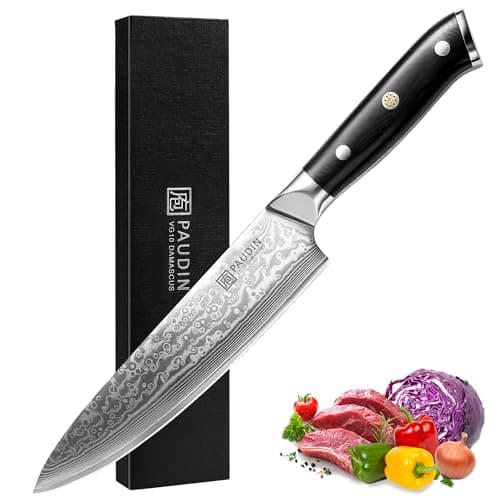 PAUDIN Damascus Chef Knife, 8 Inch Kitchen Knife, 67 Layers Damascus Steel Knife Japanese VG10 Core, Non-slip Ultra Sharp Chefs Knife with Ergonomic G10 Handle