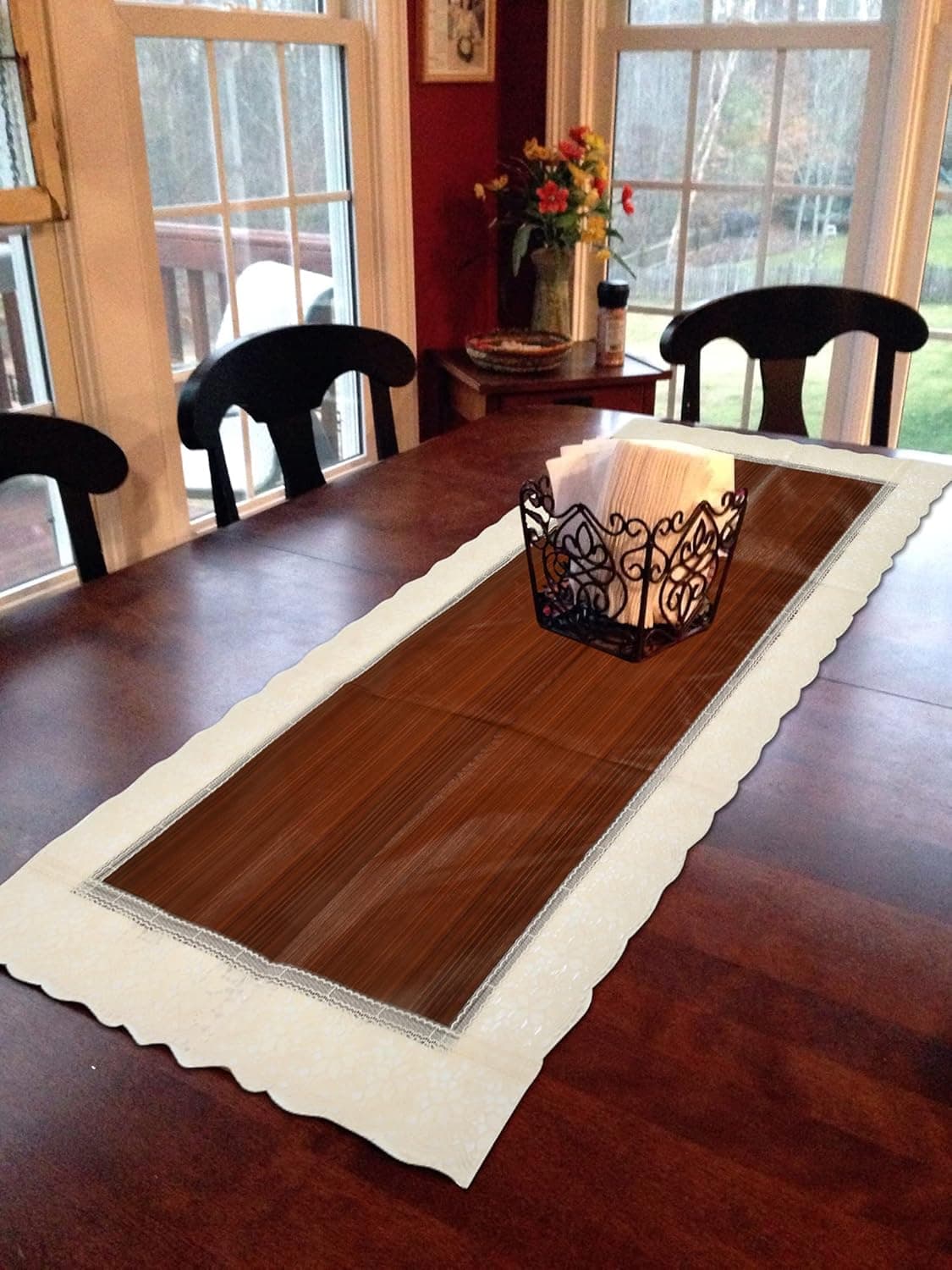 Kuber Industries Wooden Design PVC Table Runner for Farmhouse Dinner, Holiday Parties, Wedding, Events, D cor, 18"x72" (Dark Brown)-HS_38_KUBMART21337 (Model: HS_38_KUBMART021337)