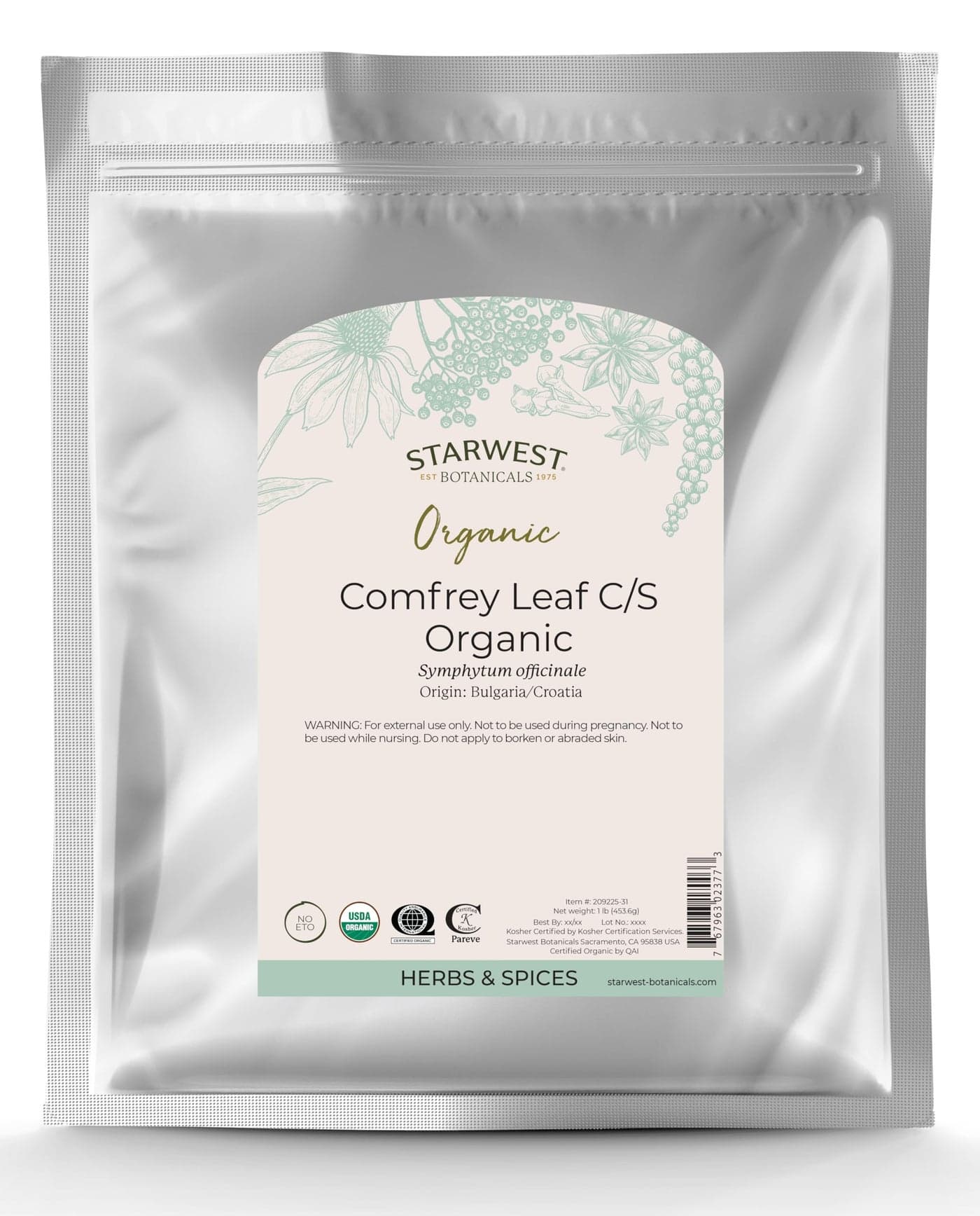Starwest Botanicals Organic Comfrey Leaf Cut and Sifted, 1 Pound Bulk Bag (B003AYEHGG)