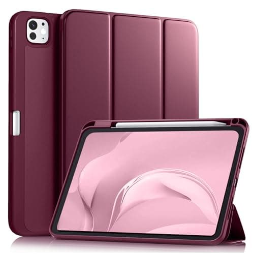 Akkerds for iPad Pro 11 Inch Case (M5/M4) 2025/2024 6th/5th Generation with Pencil Holder, for iPad Pro Case 11 Inch with Trifold Stand Protective Cover/Soft TPU Back, Auto Wake/Sleep, Wine Red