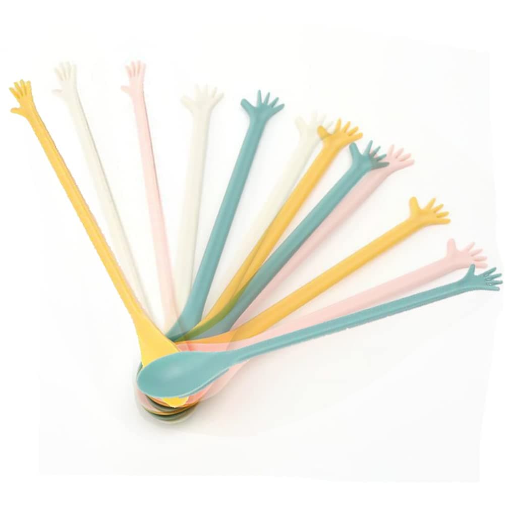 FOYARA 12 Pcs Colorful Plastic Soda Dessert Spoon 8 Inch Long Handle Mixing Spoons for Latte Machiatto Tall Iced Tea Cocktail Ice Cream Longdrink Spoons