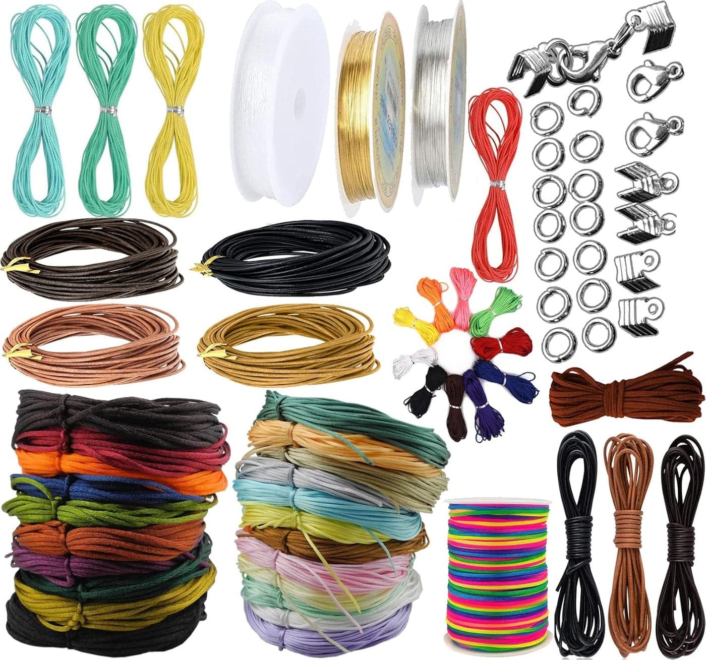 DIY Crafts 250mtr, Multi Colour Kit, 101x Pcs Accessory 5x Pendent String/Cord Cotton/Satin/Hemp/Leather Mixed Item Lot Random Colour for Necklace/Bracelet/Anklet Othe (250mtr, Multi Colour Kit)