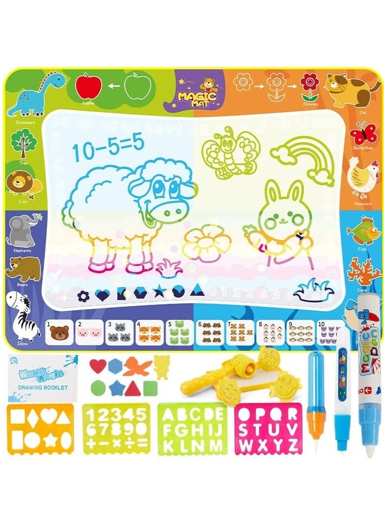 Magic Doodle Drawing Mat for Kids, Large Water 48x36 Reusable Paint Educational Color Toys Creative Art Mess-free Painting Toddlers, Girls Boys Ages 3-12 Year