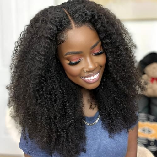 Ladoux 13x6 Kinky Curly Lace Front Wigs for Women Afro Kinky Curly Glueless Human Hair Wigs 180 Density Pre Plucked With Baby Hair HD Transparent 14Inch Kinky Curly Wigs